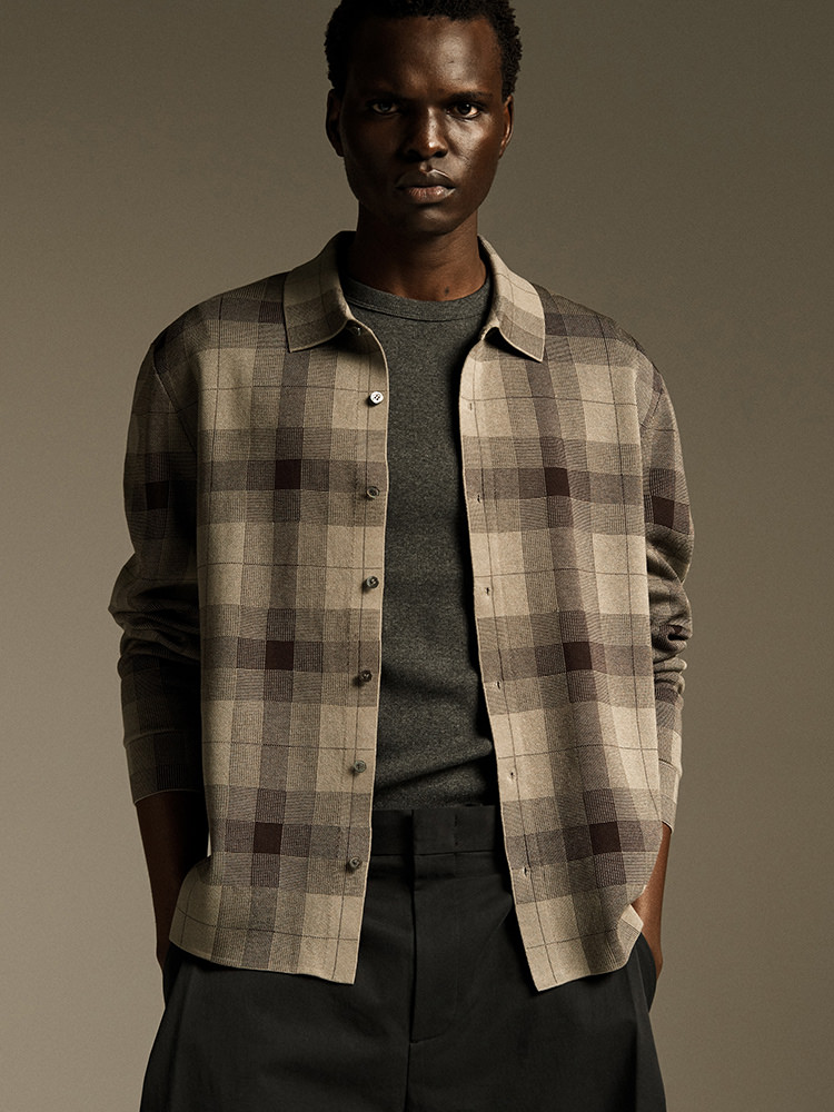 ストライプ柄 ニットコットンリラックスシャツ